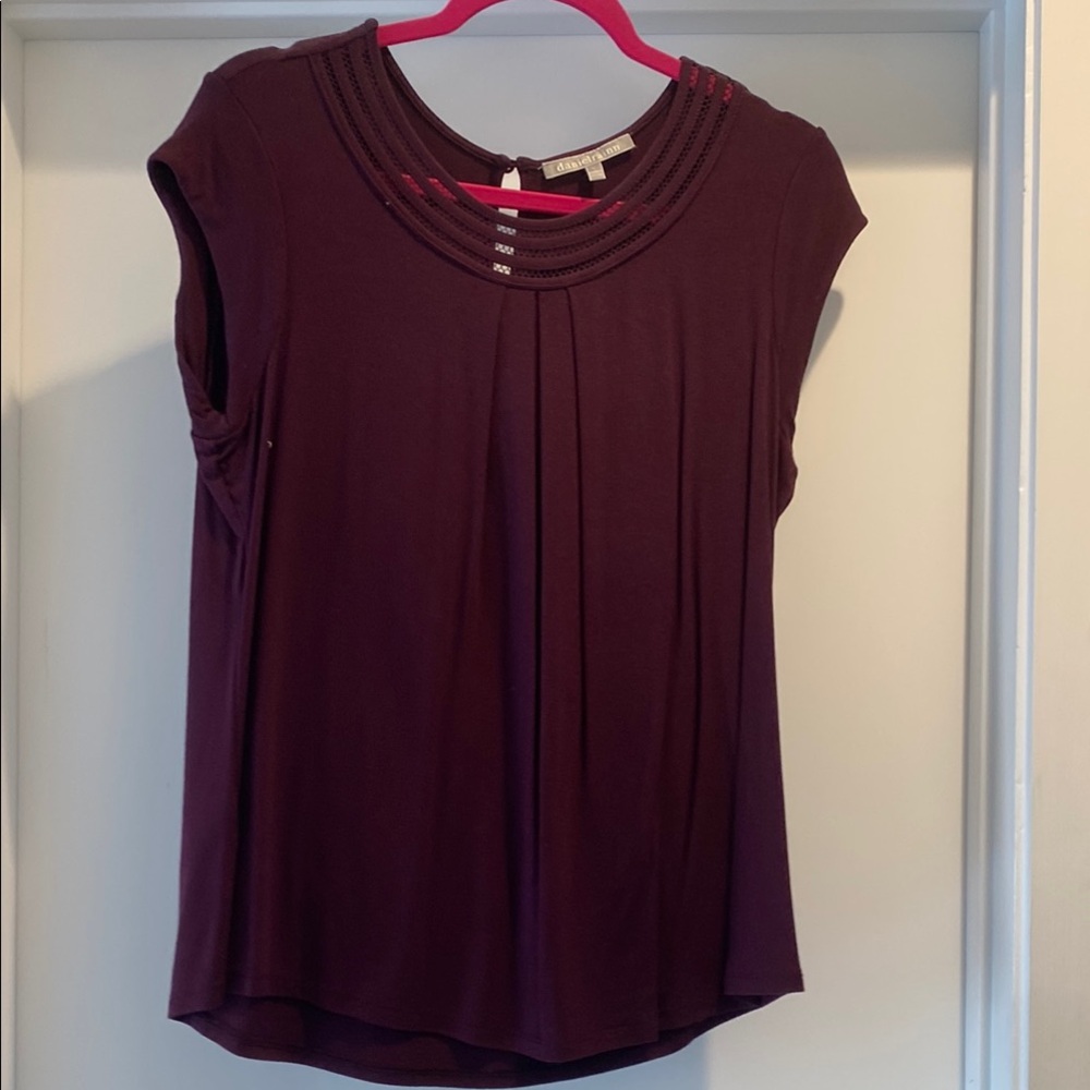 Daniel Rainn Red Pleated Bib Collar Blouse